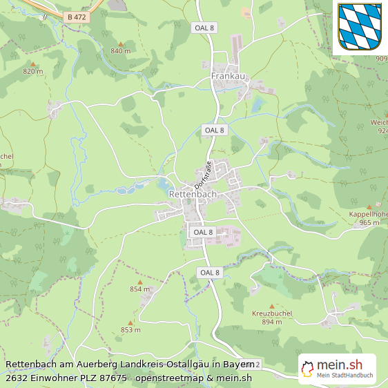 Rettenbach am Auerberg Landkreis Ostallgäu Lageplan © Openstreetmap Contributors Rettenbach am Auerberg Lageplan